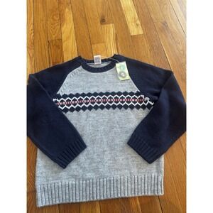 Vintage Gymboree Boys Knit Sweater Gray Nordic Fair Isle Sz 6 2003 NWT